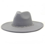 Riolio  Chain Decor Fedora Hat for Women Men Wide Brim Peach Heart Top Felted Hat Jazz Cap Winter Autumn Panama Khaki Luxury Hat Chapeau
