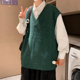 Riolio  Hong Kong style loose autumn and winter men's vest knitted sweater for outerwear trendy camisole college style V-neck loose