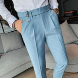 Riolio British Style Autumn New Solid High Waist Trousers Men Formal Pants High Quality Slim Fit Business Casual Suit Pants Hommes