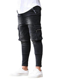Riolio  New Fashion Multi Pockets Casual Trousers Slim Fit Wear Joggers Street Elastic Zipper Decoration Jeans Side Pockets Pencil Pants