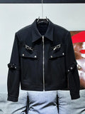 Riolio 2025 Autumn Metal Strap Design Jacket Korean Streetwear Men's Loose Handsome High Street High-end Versatile Workwear Jacket