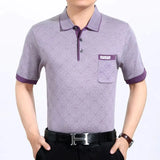 Riolio  Summer Middle-aged Elderly Men's Trend Lapel Button Printed Geometric Striped Pullover Casual Loose Short Sleeved T-shirts Tops