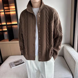 Riolio New Korean Style Jacquard Men Cardigan Jackets Fashion Luxury Knitted Button-down  Long Sleeve Sweater Coat Winter Warm Knitwear