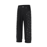Riolio Full Rhinestone Print Washed Blue Baggy Jeans Mens and Women Ropa Hombre Streetwear Solid Casual Denim Trousers Loose Cargos