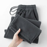 Riolio Double-sided Fleece! Retro Military Green Straight-leg Pants Women Loose Thickened Warm Drawstring Casual Wide-leg Pants Men