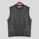 Riolio  Fashion Men's Tops Tank Hollow Sexy Mesh Sheer Perspective Vest Fishing Net Muscle Sleeveless See Through Tshirts For Male