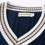 Riolio Sweater Vest Men Thicken V-neck Sleeveless Knitted Sweaters Vests Striped Retro Preppy-style Simple Chic Loose Casual All-match