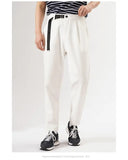 Riolio White Stretch Casual Ankle Pants Silhouette Men's Elegant Suit Pants Summer Korean Straight Loose Men's Smart Casual Trousers