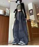 Riolio  Cargo Jean Loose Wide Leg Workwear Jeans Elastic Waist Men and Women Spring Autumn Faion Brand Waed Out Trousers Straight Cut