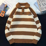 Riolio  American autumn and winter street fashion men and women collar striped sweater couple loose retro casual knitted Harajuku top