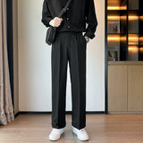 Riolio Spring Summer Men Suit Pants Wide Leg Long Drape Trousers Fashion Streetwear Clothing Solid Stretch Waist Oversize Pants Black