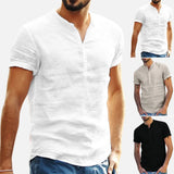 Riolio 2024 New Men's Standing Collar Cotton Linen Short Sleeved Shirt Men's Designer Clothes Popular Tops for Men