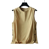 Riolio  Summer Fashion Round Neck Loose Casual Cotton Vest Male Sleeveless Breasted All-match Pullover Tank Top Men Solid Color T-shirt