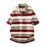Riolio  Soft Lightweight Men's T-Shirt Versatile Top Summer Polo Shirt Fashion Stripes Trendy Fit Stylish Comfortable High-Quality Daily