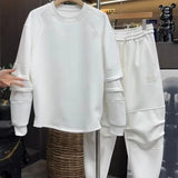 Riolio Streetwear Sportswear Plush Thickened Sweatshirt Trousers Two-piece Set Unisex Versatile Loose Solid Color Casual Sports Suit