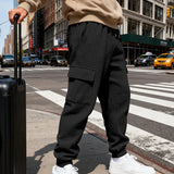 Riolio  Men's Textured Cargo Pants Elastic Waist Drawstring Joggers with Pockets Casual Trousers