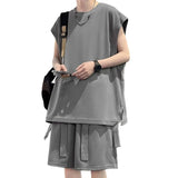 Riolio  Original Design Men's Summer Ice Silk Vest Shorts Set Sleeveless Quick Dry Comfortable Breathable Fashionable Casual Outfit