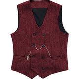 Riolio V Neck Men's  Suit Vests Herringbone Wool Tweed Double Breasted Waistcoat Tuxedo Groomsmen For  Wedding