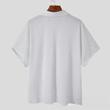 Riolio  New Men Shirts Short Sleeve Turn-down Collar Casual Tops Spring Summer Fashion Solid Rib Loose Shirt For Men Clothing Streetwear