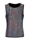 Riolio  Men's Sparkly Sequin Tank Top Sleeveless U-Neck Glitter Vest for Nightclub Party Stage Performance