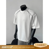 Riolio  American High Street Bright Line T-shirt Short-sleeved Men's Summer Loose Round Neck Drop Rotator Sleeve Top