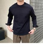 Riolio  New Autumn Fashion Men T-shirt Light Luxury Solid Color Long Sleeve Tops Leisure Streetwear Casual O Neck Basic Shirts M-3XL