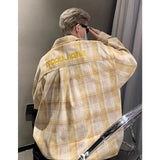 Riolio  Tie-dye Plaid Long-sleeved Shirt New Loose Large Size Youth Casual Shirt Jacket