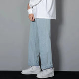 Riolio Men Simple Straight Leg Casual Jeans Male Baggy Korean Streetwear Denim Pants Basic Youth Popular Daily Wide Leg Denim Trousers