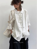 Riolio New Summer New Chinese Style Retro Tang Suit Solid Color Short-sleeved Shirt Men Women Casual Loose Buttoned Chinese Style Shirt