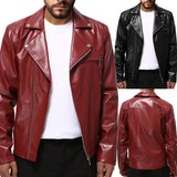 Riolio WELL DRESSED MEN Men's Leather Jackets Trendy Spring Autumn New Leather Jackets Handsome Horizontal Zipper Motorcycle Jacket Youth Coat