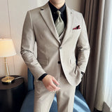 Riolio  Wool 6% (Jakcet + Vest + Pants ) High-end Brand Mens Solid Color Leisure Business Suit 3Pcs Sets Groom Wedding Dress Party Suit