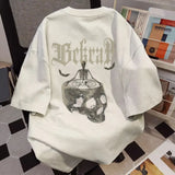 Riolio American Retro Personalized Skull Letter Printed Short Sleeved Men and Women Summer New Loose Hip-hop Casual T-shirt Top Y2k