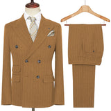 Riolio  Autumn Winter Double-Breasted Thick Stripes Suits for Men Slim Fit 2 Piece Set Blazer Pants Office Smart Casual Wedding New