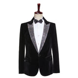 Riolio  Black Elegant Beaded Men's Velvet Suit Set 2 Pieces Wedding Groom Sets Autumn Peak Lapel Slim Fit Suits Banquet Party Wear