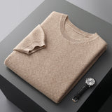 Riolio 100% Pure Wool T-Shirt Men's Round Neck Pullover Short Sleeve Autumn Winter New Honeycomb Stitch Vest Casual Sweater