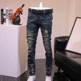 Riolio Trousers Torn Stretch with Holes Male Cowboy Pants Slim Fit Jeans for Men Tight Pipe Broken Elastic Skinny Ripped Summer Denim