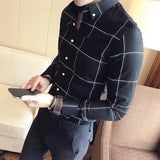 Riolio  Summer Loose Casual Handsome Retro Korean Style Elegant Fashion Men's Shirt Button Plaid Splicing Lapels Long Sleeve Chic Tops