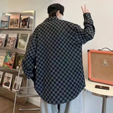 Riolio  New Checkerboard Shirt Men's Long-sleeved Loose Retro Casual Couple Shirt Jacket