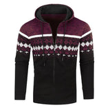 Riolio  Men's New Cardigan Hooded Jacket Casual Loose Thin Fluff Sweater Ethnic Style Printed Slim Jacket Knitted