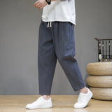 Riolio  Men's Summer Thin Cotton Linen Loose Fit Casual Pants Straight Leg Nine-Tenths Length Faionable Versatile Low Maintenance