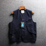 Riolio  Men's Cotton Workwear Jaet Svel Khaki Vest Retro oulder Pad Vest Faionable Urban Sle Travel Wear