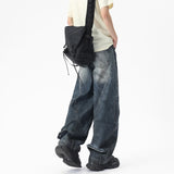 Riolio Men Unique Patchwork Washed Vintage Retro Loose Fit Baggy Jeans Fashion Denim Casual Street Style Distressed Trendy Comfort