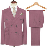 Riolio  Autumn Winter Double-Breasted Thick Stripes Suits for Men Slim Fit 2 Piece Set Blazer Pants Office Smart Casual Wedding New