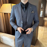 Riolio  New Men's Double-Breasted Three-Piece Suit Elegant Business Style Casual Fashion Urban Spring Season Slim Fit Metal Decoration
