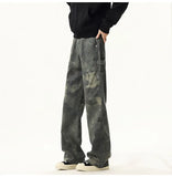 Riolio High quality Jeans Leopard Personality design Pockets Jeans Male American Style High Street Denim Pants Classic Denim Trousers