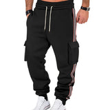 Riolio  Men's Striped Side Cargo Joggers Loose Fit Drawstring Casual Sports Pants With Multi Pockets
