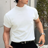 Riolio  Summer New AliExpress Men's Spot Korean Version Base Shirt Foreign Trade Solid Color Turtleneck Short Sleeves