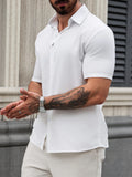 Riolio Solid Color Lapel Short Sleeve Black and White Shirt for Men