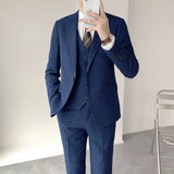 Riolio  New Men's Stylish Plaid Suit Three-Piece Set Dark Grid Pattern Smooth Western-Style Clothes Casual Scenario Chinese Origin