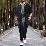 Muslim Men's Robe Arab National Loose Casual V-Neck Mid Sleeve Retro Muslim Men's Jumpsuit Summer M-4XL